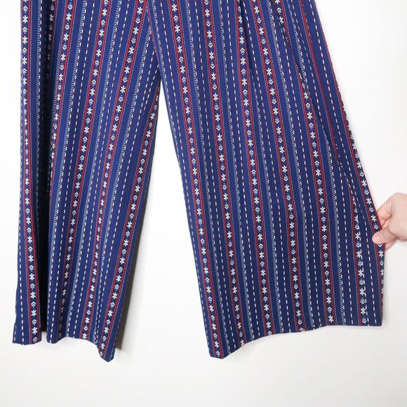Zink London Womens Wide Leg Pants Medium Blue Red Boho Western American Cropped - Picture 12 of 12